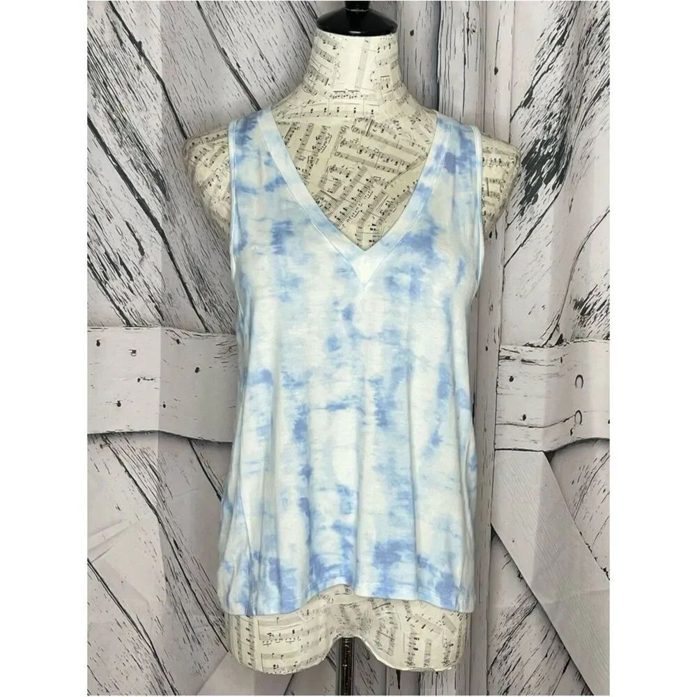 Tart V-Neck Tie Dye Tank White Blue Top S